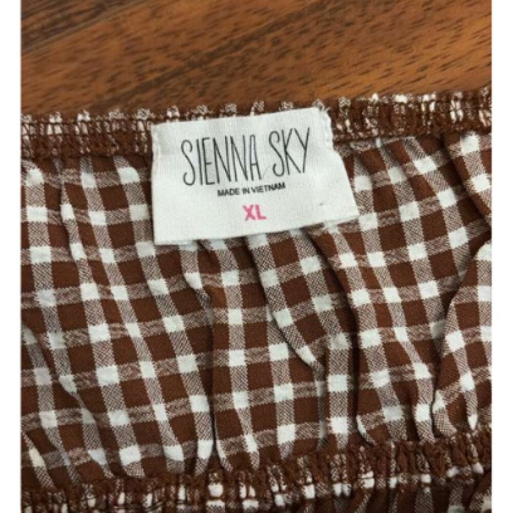 Sienna Sky Brown & White Gingham Smocked Tube Top Ruffle Lace Trim - Picture 4 of 4